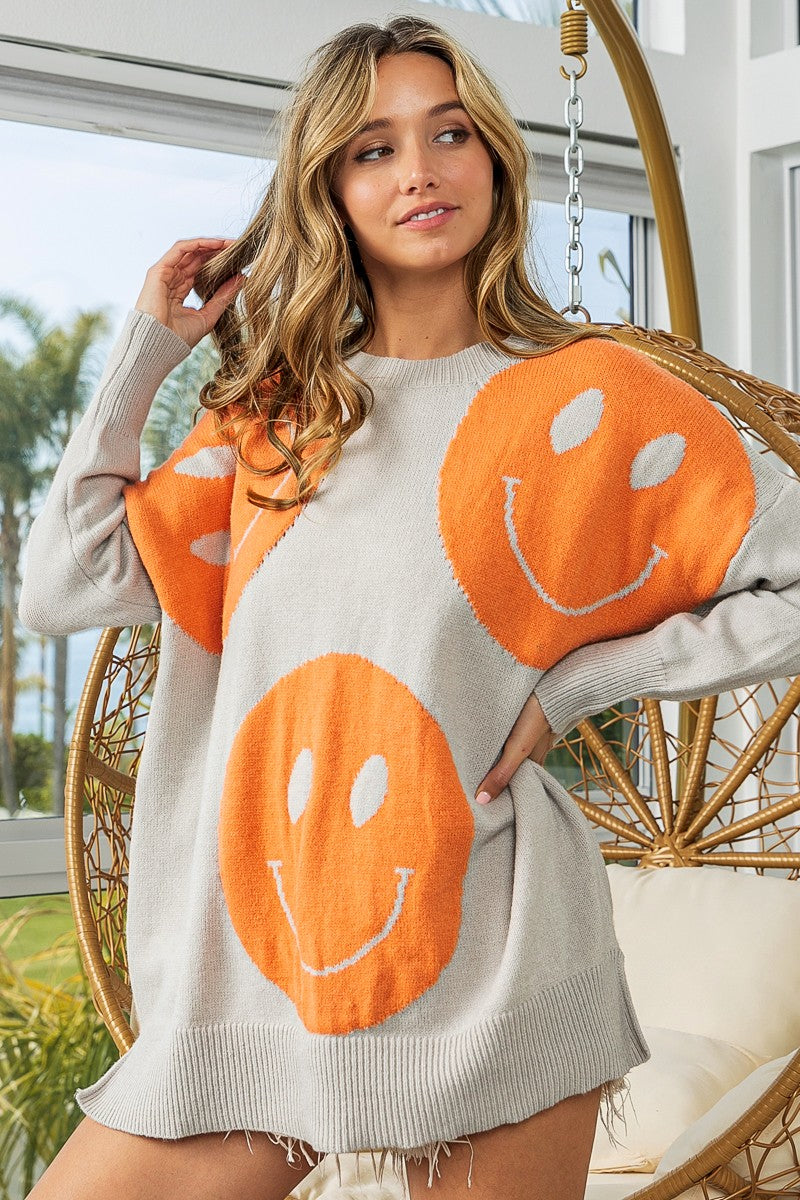 Orange Smiley Sweater