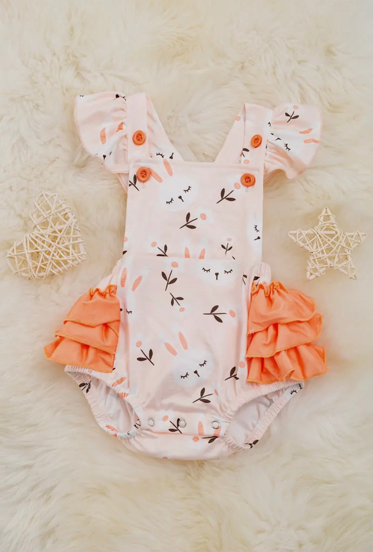 Easter bunny printed coral onesie bubble