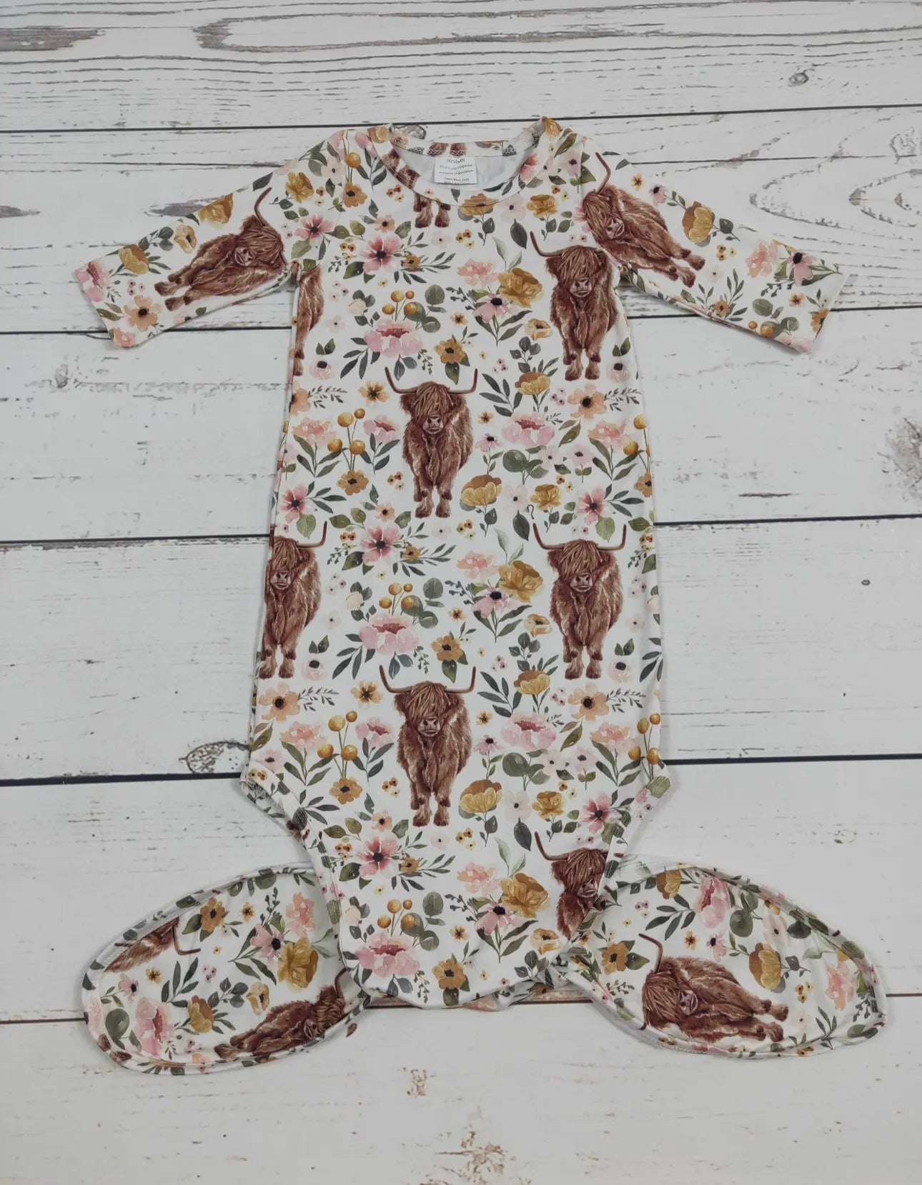 Floral and Cow Newborn Gown